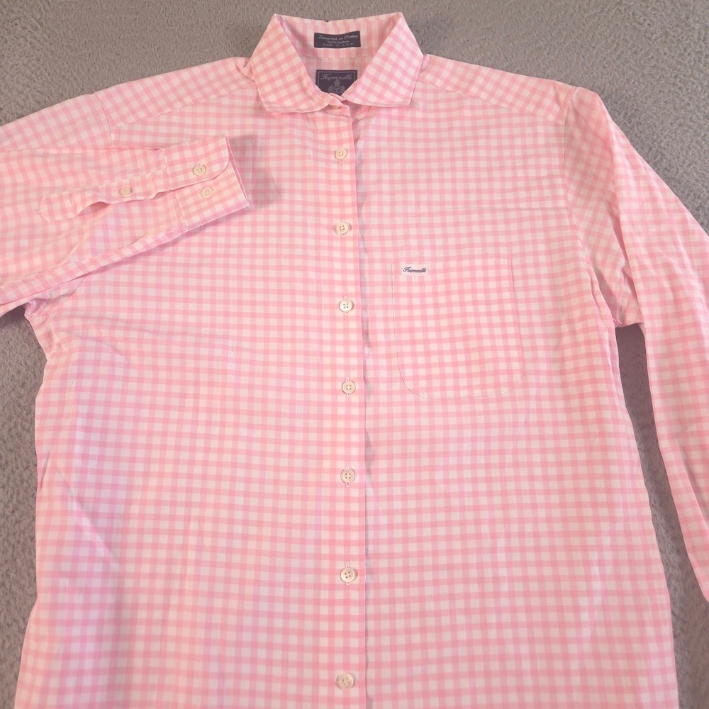 Faconnable Shirt Mens S Pink Gingham Check Cotton Long Sleeve Made in USA Preppy